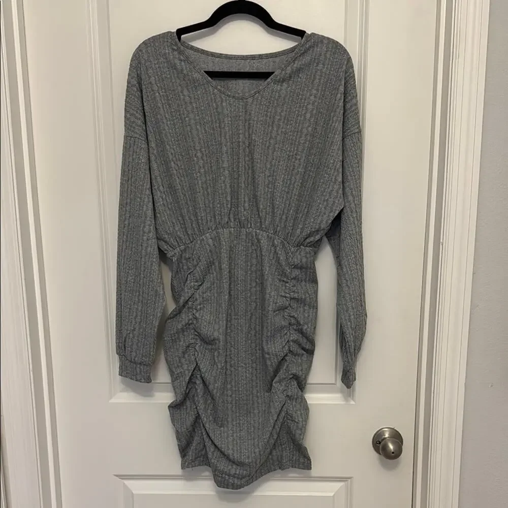 Cupshe gray Ruched Dolman Sleeve Dress NWOT